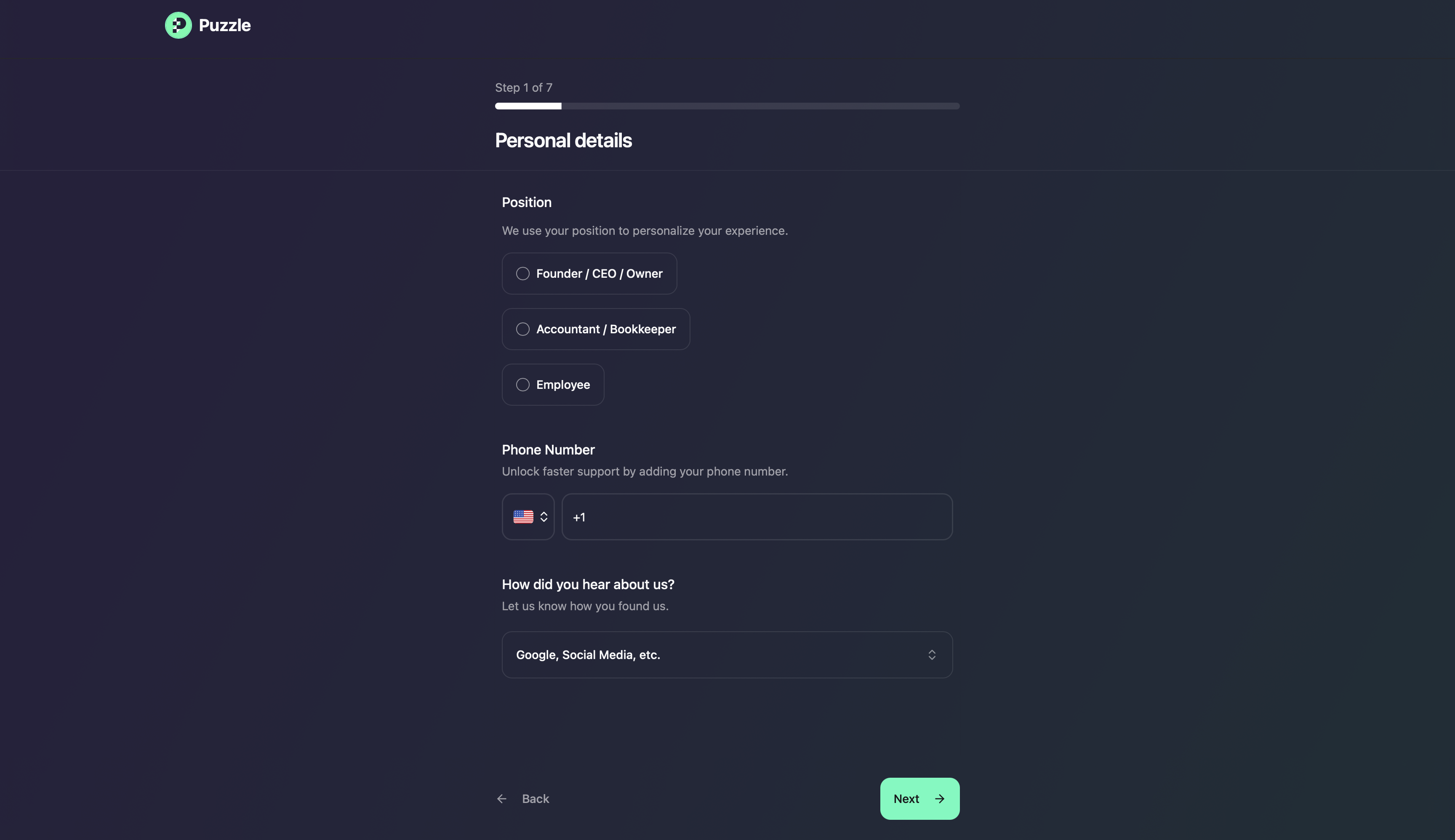 Puzzle Onboarding Funnel